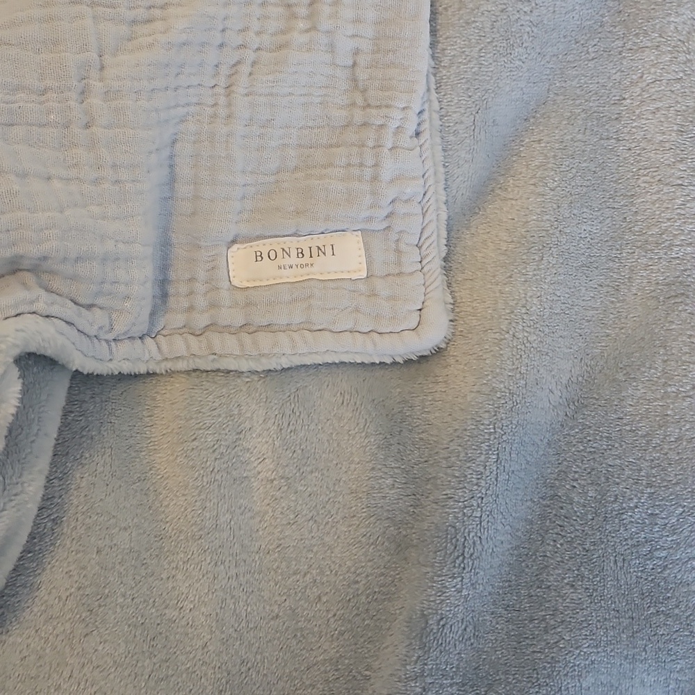 2 Plush Baby Blankets- Light Blue And Gray - Picture 2 of 4